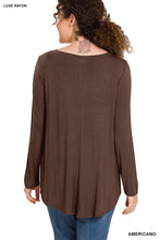 Load image into Gallery viewer, LONG SLEEVE V-NECK DOLPHIN HEM TOP (AMERICANO)