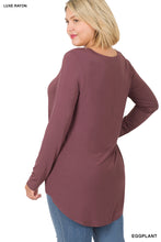 Load image into Gallery viewer, LONG SLEEVE V-NECK DOLPHIN HEM TOP (EGGPLANT)