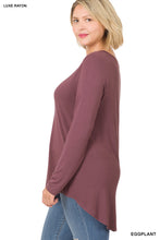 Load image into Gallery viewer, LONG SLEEVE V-NECK DOLPHIN HEM TOP (EGGPLANT)