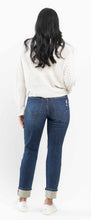Load image into Gallery viewer, Mid Rise Buffalo Plaid Knee Destroy Patches & Cuff Boyfriend