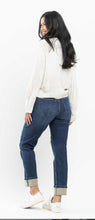 Load image into Gallery viewer, Mid Rise Buffalo Plaid Knee Destroy Patches & Cuff Boyfriend