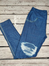 Load image into Gallery viewer, Distressed Denim Leggings with Back Pockets