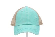 Load image into Gallery viewer, Washed Denim Criss Cross High Pony CC Ball Cap
