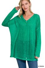 Load image into Gallery viewer, MELANGE BURNOUT DOLMAN SLEEVE TOP (K GREEN)
