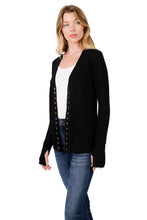 Load image into Gallery viewer, THUMBHOLE SNAP BUTTON SWEATER CARDIGAN (BLACK)
