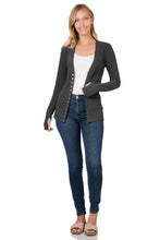 Load image into Gallery viewer, THUMBHOLE SNAP BUTTON SWEATER CARDIGAN (CHARCOAL)
