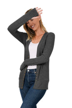 Load image into Gallery viewer, THUMBHOLE SNAP BUTTON SWEATER CARDIGAN (CHARCOAL)
