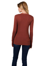 Load image into Gallery viewer, THUMBHOLE SNAP BUTTON SWEATER CARDIGAN (DK RUST)
