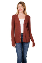 Load image into Gallery viewer, THUMBHOLE SNAP BUTTON SWEATER CARDIGAN (DK RUST)
