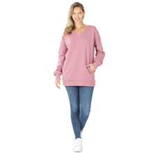 Load image into Gallery viewer, V-Neck Sweatshirt w/ Side Pockets - Light Rose
