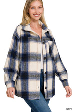 Load image into Gallery viewer, OVERSIZED YARN DYED PLAID LONGLINE SHACKET (NAVY)

