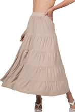 Load image into Gallery viewer, ELASTIC WAIST TIERED RUFFLE MAXI SKIRT (LT MOCHA)
