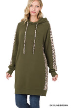 Load image into Gallery viewer, SIDE PANEL LEOPARD SOFT STRETCH HOODIE (DK OLIVE)
