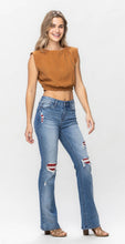 Load image into Gallery viewer, Mid Rise Plaid Patch Detail Bootcut
