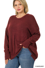 Load image into Gallery viewer, Melange HI-Low Hem pocket Sweater - H Burgundy
