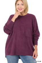 Load image into Gallery viewer, Melange HI-Low Hem pocket Sweater - H Dk Plum
