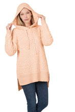 Load image into Gallery viewer, HOODED HI-LOW HEM POPCORN SWEATER (LT PEACH)
