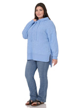 Load image into Gallery viewer, HOODED HI-LOW HEM POPCORN SWEATER (SPRING BLUE)
