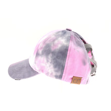 Load image into Gallery viewer, Tie Dye Criss-Cross High Ponytail CC Ball Cap
