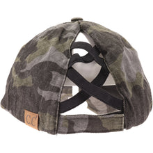 Load image into Gallery viewer, Washed Denim Criss-Cross High Ponytail CC Ball Cap
