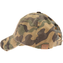 Load image into Gallery viewer, Washed Denim Criss-Cross High Ponytail CC Ball Cap
