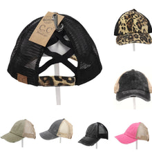 Load image into Gallery viewer, Washed Denim Criss Cross High Pony CC Ball Cap
