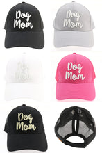 Load image into Gallery viewer, Dog Mom Embroidered Mesh Back High Ponytail CC Ball Cap
