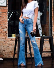 Load image into Gallery viewer, Fringe Flare Distressed Jeans
