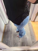 Load image into Gallery viewer, Fringe Flare Distressed Jeans
