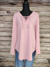 Load image into Gallery viewer, Lace Up V-Neck Long Sleeve (Pink)
