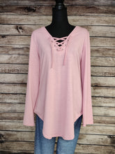 Load image into Gallery viewer, Lace Up V-Neck Long Sleeve (Pink)
