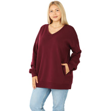 Load image into Gallery viewer, Long Sleeve V-Neck Sweatshirt w/ Side Pockets - Dk Burgundy
