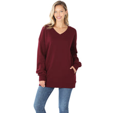 Load image into Gallery viewer, Long Sleeve V-Neck Sweatshirt w/ Side Pockets - Dk Burgundy
