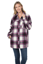 Load image into Gallery viewer, Oversized Yarn Dyed Plaid Longline Shacket - Eggplant
