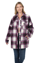 Load image into Gallery viewer, Oversized Yarn Dyed Plaid Longline Shacket - Eggplant
