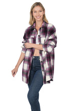 Load image into Gallery viewer, Oversized Yarn Dyed Plaid Longline Shacket - Eggplant
