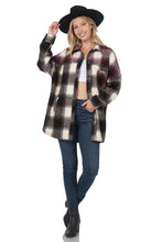 Load image into Gallery viewer, Oversized Yarn 2 Tone Plaid Longline Shacket - Blk/Burg
