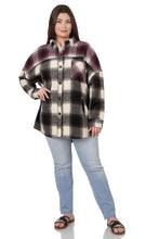 Load image into Gallery viewer, Oversized Yarn 2 Tone Plaid Longline Shacket - Blk/Burg
