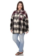 Load image into Gallery viewer, Oversized Yarn 2 Tone Plaid Longline Shacket - Blk/Burg
