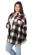 Load image into Gallery viewer, Oversized Yarn 2 Tone Plaid Longline Shacket - Blk/Burg
