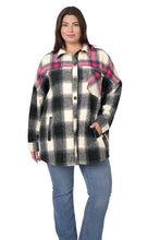 Load image into Gallery viewer, Oversized Yarn 2 Tone Plaid Longline Shacket - Magenta/Black
