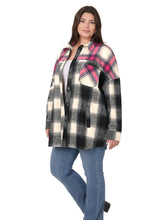 Load image into Gallery viewer, Oversized Yarn 2 Tone Plaid Longline Shacket - Magenta/Black
