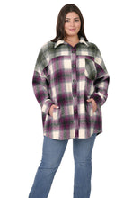 Load image into Gallery viewer, Oversized Yarn 2 Tone Plaid Longline Shacket - Eggplant/Olive
