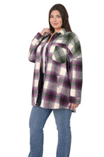 Load image into Gallery viewer, Oversized Yarn 2 Tone Plaid Longline Shacket - Eggplant/Olive
