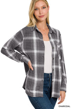 Load image into Gallery viewer, Plaid Shacket with Front Pocket (Charcoal)
