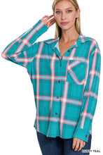 Load image into Gallery viewer, Plaid Shacket with Front Pocket (Dusty Teal)
