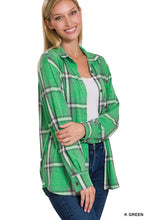 Load image into Gallery viewer, Plaid Shacket with Front Pocket (K Green)

