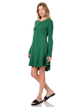 Load image into Gallery viewer, Long Sleeve Button Dress (Dk Green)
