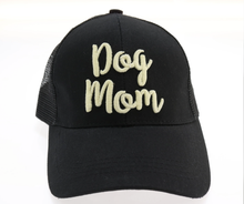 Load image into Gallery viewer, Dog Mom Embroidered Mesh Back High Ponytail CC Ball Cap
