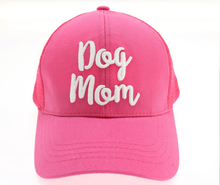 Load image into Gallery viewer, Dog Mom Embroidered Mesh Back High Ponytail CC Ball Cap
